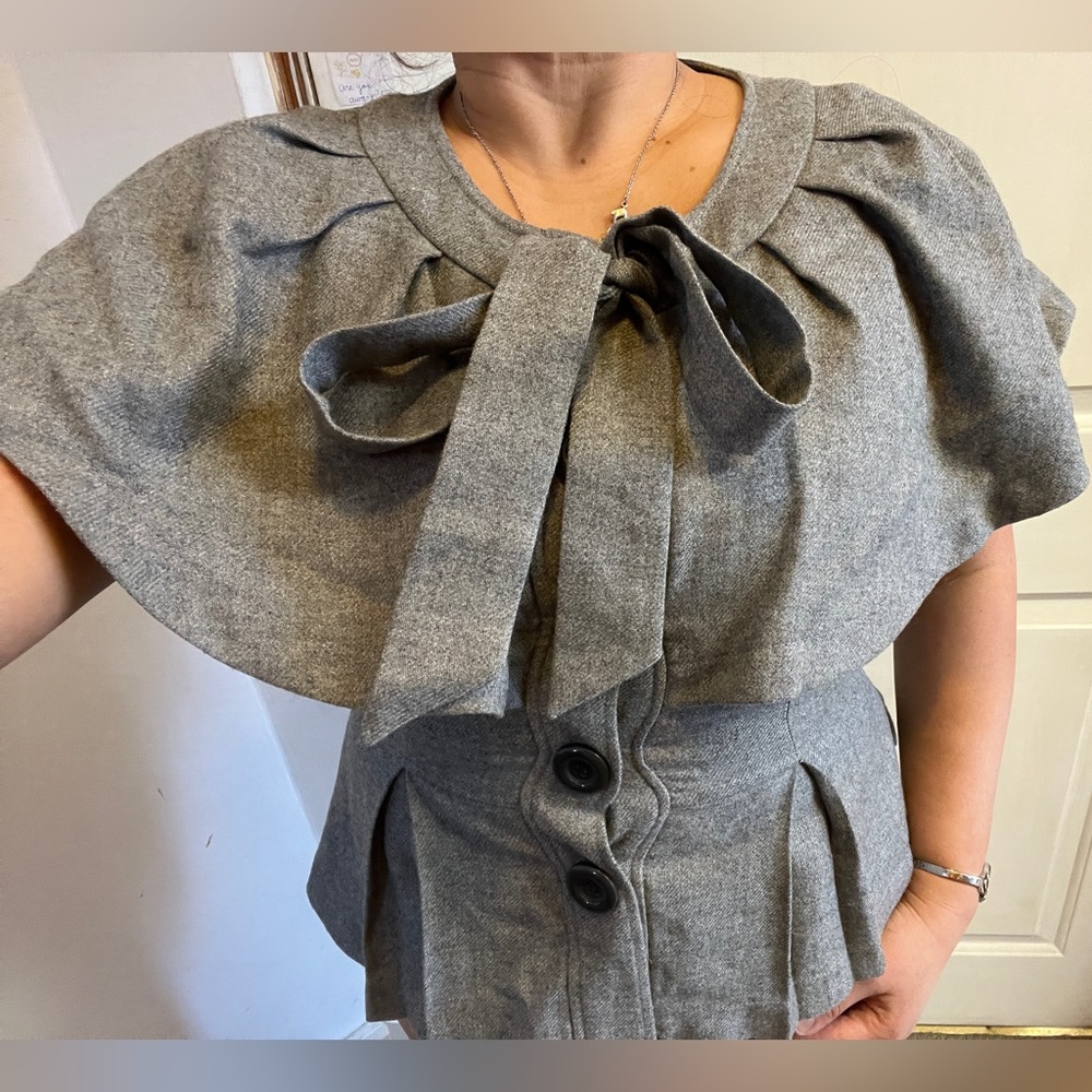 Grey Wool Blazer Jacket F21 Blouse Victorian Revival Vintage Cottage Equestrian